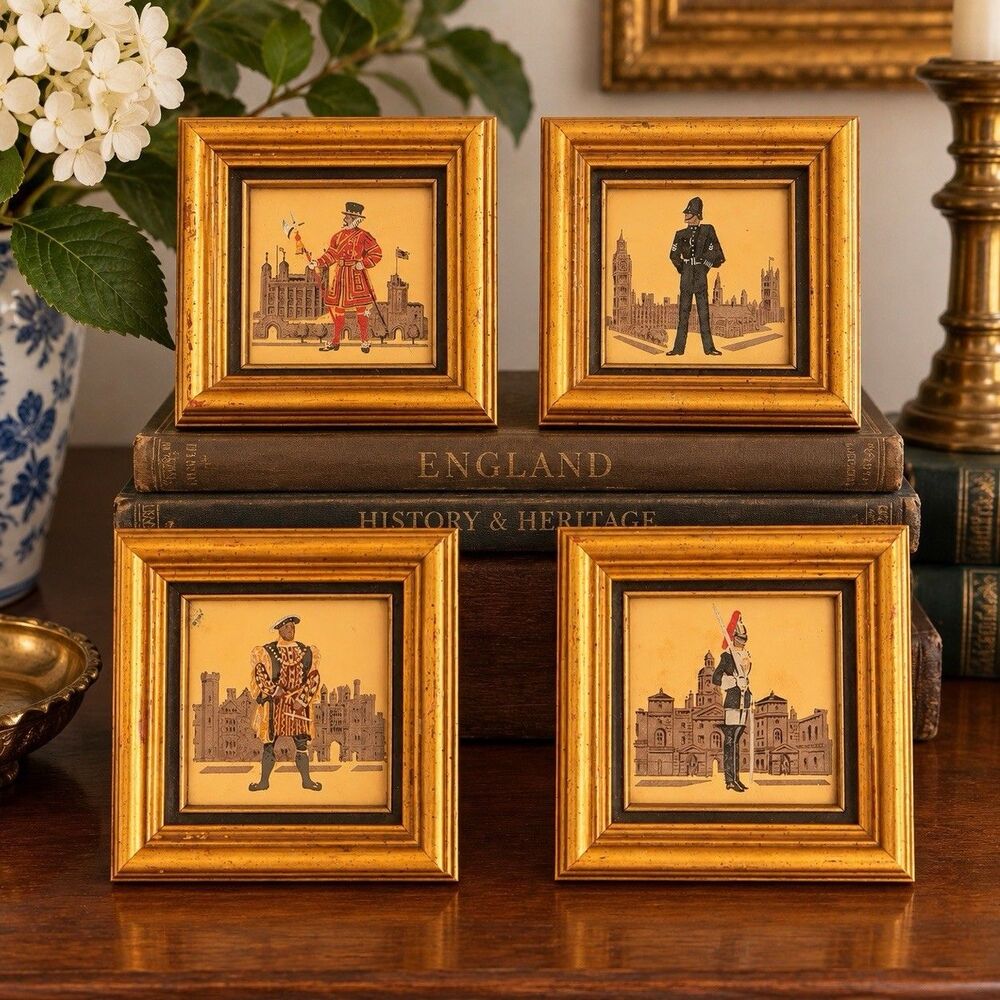 Vintage Framed Military Prints Guards Set of 4 Small English, French?